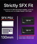 Diagram of NR200P V2 Mini ITX PC Case with SFX PSU 130mm compatibility, showing Cooler Master V850 and V750 SFX Gold models.