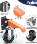 3 Inch Side Mount Swivel Workbench Castors With Step Lift Pedal For Easy Mobility Heavy Duty Caster Set detail view with wheels and pedal.