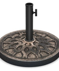Beefy 30 Lb Umbrella Base With Adjustable Knob For 1.5 To 1.9 Inch Poles Round Resin Parasol Stand With Decorative Pattern