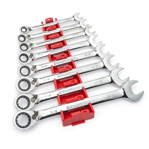 8 Piece 72 Tooth 12 Point Reversible Ratcheting Wrench Set In SAE With 15 Degree Offset Pro Grade Surface Drive Box End Fully