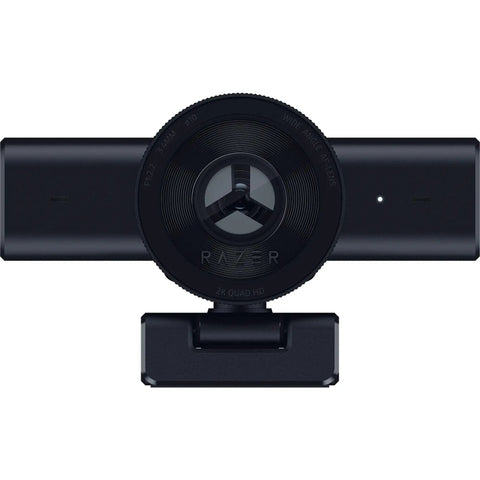 Premium 1440P 60 Fps Webcam With Lightning Fast Auto Focus For Seamless Streaming And Dope Video Calls Straight Up Game Changer USB plug and play camera in black top view.