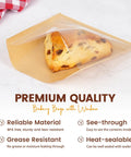 100 Pack Heat Sealable Cookie Bags With Window Grease Resistant Grab And Go Bakery Bags For Treats Donuts Cookies Brownies Cakes Scones Great For Bake Sales showing scone in bag