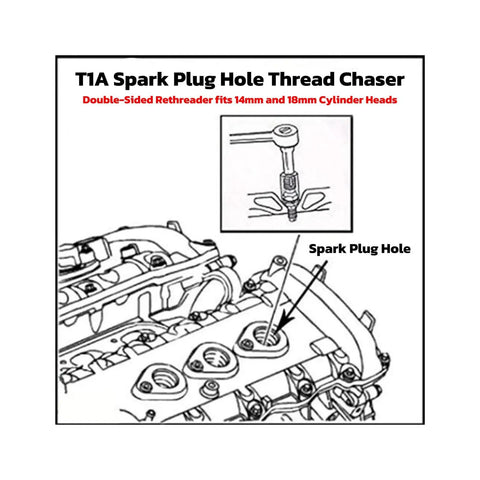 Diagram of Dual Size Spark Plug Thread Chaser Tool For M10 1.0, M12 1.25, M14 1.5, M18 1.5 Threads With A 13 Sixteenth Inch Hex Head
