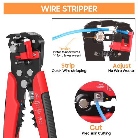 All In One Wire Crimping Kit With 340 Heat Shrink Connectors For Automotive, Marine And Electrical Repairs, Adjustable 3 In 1 Wire Stripper And Crimper Tool In A Portable Case