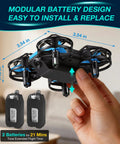 Hand holding Mini Kids Drone For Indoors And Outdoors RC Quadcopter with propeller guards and LED lights next to batteries
