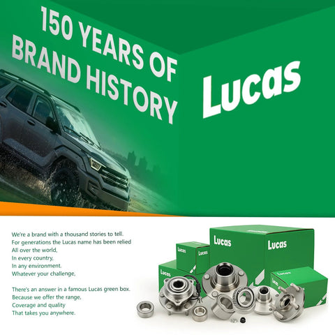 Lucas packaging with Front Wheel Hub Bearing Assembly For Mazda 6 2014 To 2018 And Mazda CX 5 2013 To 2018 showcases product history.
