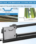 Pro Grade Manual DIN Rail Cutter For Aluminum Guide Rails 35mm Wide With Measuring Ruler, showing cutting size chart