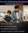 Father and son cooking in a kitchen, highlighting symptoms of 97012248 range hood motor issues such as noise and improper function.