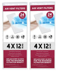 Floor Vent Register Filters 4x12 Inch packaging showing 24 pack of air vent filters with features listed