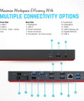 Next Level Thunderbolt 4 Docking Station For USB C Laptops offering multiple connectivity options with ports and connectors view.