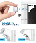 12 Pack Magnetic Cabinet Locks With Keys For No Drill Child Safety Locks showing lock mechanism and installation with 3M adhesive