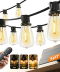 54 Ft Solar String Lights With USB Remote, Waterproof and Shatterproof Outdoor Patio Lighting with Solar Panel and Vintage Edison LED Bulbs