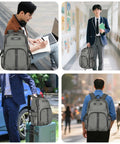 Airline Approved 35L Travel Backpack Under Seat Carry On with Laptop Compartment shown in use by men and women in different settings.