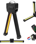 On The Go Magnetic LED Gym Light For Posing And Camping, portable handheld lantern with hanging hook, showing fold and USB power bank feature.