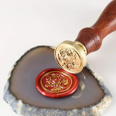Kickass Romance Rose Wax Seal Stamp Set - Heavy Brass Head With Solid Rosewood Handle - Swappable Stamp Core For Wedding Invites And Desk Diaries - Straight Up Top Notch Stationery