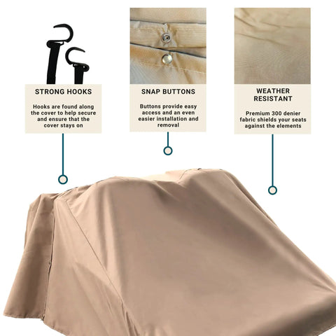 All Weather Golf Cart Seat Cover For 4 Passenger Carts Fits 2 Plus 2 Or 2 Person Universal Fit Quick Storage Access Bench Shield Protector Rain Dew And Sun with strong hooks and snap buttons