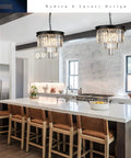 Modern Sleek 3 Tier Black Crystal Chandelier Pendant Light With Dimmable LEDs Flush Mount Ceiling Fixture in kitchen