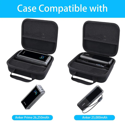 Open view of Hard Travel Case For Anker 25,000mAh 165W Power Bank And Prime 26,250mAh 140W USB C Laptop Charger showing compatibility