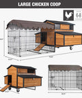 Spacious 6-8 Chickens All In One Wooden Poultry Cage With Metal Frame Removable Dividers Waterproof Roof Hen Hutch