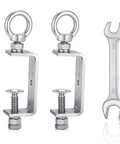 Front view of Beefed Up 304 Stainless Beam Clamps With M10 Ring Screw, Adjustable And Rust Resistant for I beams, 2 pack with wrench