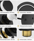 High End Matte Black Tip Toe Bathtub Drain Kit With Snap On Hair Catcher And No Sweat Leak Proof Design That Slaps Modern Bathrooms, detailed parts view.