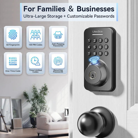 Smooth Operator Wifi Smart Door Lock With Polished Matte Black Knob And Lightning Quick Fingerprint Scanner Plus No Sweat App Setup Keyless Entry For Airbnb Hosts