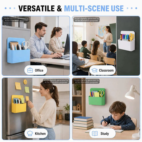 6 Pack Magnetic Pen Holder Set For Whiteboards And Fridges used in office, kitchen, classroom, and study for organization