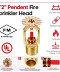 Top Shelf Heavy Duty 2 Pack Pendent Fire Sprinkler Heads With Half Npt American Threads Ul Cul Listed And Fm Approved, 1/2" NPT brass head.