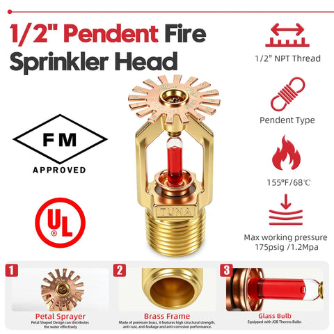Top Shelf Heavy Duty 2 Pack Pendent Fire Sprinkler Heads With Half Npt American Threads Ul Cul Listed And Fm Approved, 1/2" NPT brass head.