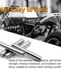 Heavy-Duty 25Pc Stainless Steel Dowel Pins Set, 5mm Diameter By 25mm Length, 304 Grade next to a motorcycle, highlighting corrosion resistance.