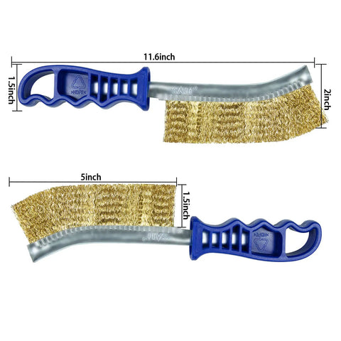 Heavy Duty 11 Inch Wire Brush Set With Plastic Handle For Automotive Jobs Grill Cleaning Rust And Paint Removal Welding Slag And Household Use More And Thicker Bristles Pack Of 2, side view showing dimensions and bristle detail