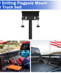 Universal Truck Flag Pole Mount Holder Clamps Poles Up To 1.2 Inches solid, showcasing black clamp design in truck bed.