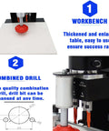 HQHAOTWU portable electric hinge boring insertion machine on workbench; adjustable drilling depth, 45-9.5 combined drill