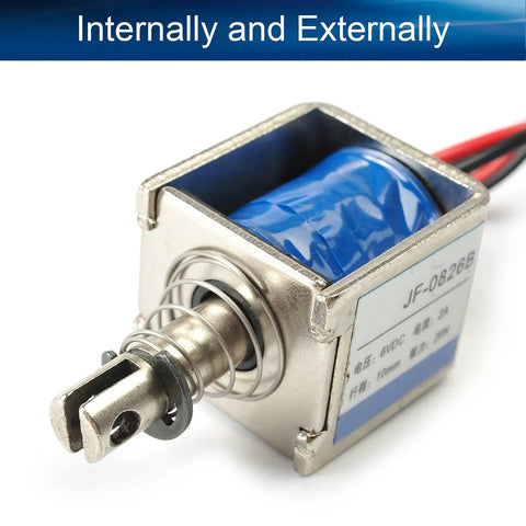 6V DC Push Pull Solenoid Electromagnet 20N Lift Open Frame Linear Motion Actuator 2A 12W 10mm Stroke For Precision Automation Projects JF-0826B-6V, open-frame metal housing