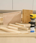 Juice Groove Router Jig With Adjustable Workspace Includes 8 Spacers And Four One Quarter Inch Shank Pro Grade Round Nose Cove Box Router Bits For Cutting Boards Up To 22 By 29 Inches Creates Square Recesses In Light Brown Finish set with wood boards and router