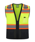 Heavy Duty Class 2 High Visibility Reflective Safety Vest With Zip Front And Five Pockets Ansi Certified Workgear front view showing bright yellow mesh material.