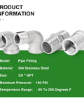 8-piece TAISHER 304 stainless steel pipe fitting kit, 3/8 in NPT, includes 90-degree elbows, hex bushings, and couplings.