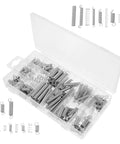Ultimate 200 Piece Compression And Extension Springs Kit Assortment Set For Home Repairs, Vehicle Maintenance, And Electric Appliance Fixups You Need To Stock Up On Your Workshop Today. Clear case with silver steel springs