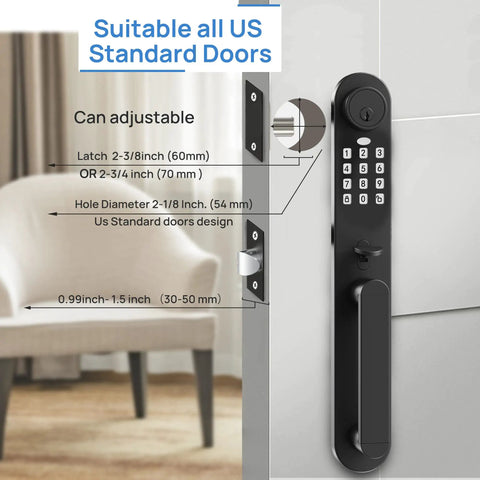 Keyless Entry Door Knob Set Matte Black For Exterior Front Door Reversible For Left Or Right Hand Includes Keyless Passcode Auto Lock