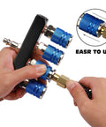 Four Way Air Manifold Splitter With Four Quick Connect Couplers And One Quarter Inch MNPT Plug Aluminum Body With Nickel Plated Steel