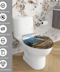 Elongated Toilet Seat Decorative Bathroom with landscape design, fitted on white toilet, modern bathroom decor.