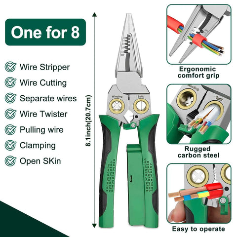 Eight In One Wire Crimping And Stripping Tool With Voltage Detector And Dual Alarms for electricians HVAC car repair use.