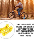 Dope Single Speed Bike Chain Master Link Connectors With Quick Release Design For Sweet MTB And Road Rig Upgrades 1/2x1/8 Inch Five Pack Set shown with yellow connector and child riding bike.