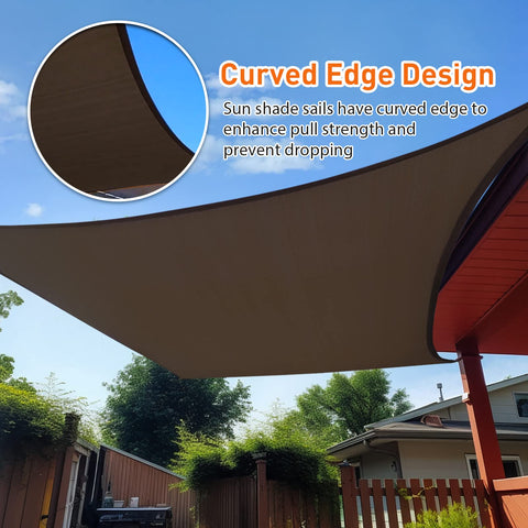 11 By 17 Foot Mocha Sun Shade Sail Rectangle Canopy Shade Cloth UV Resistant Patio Pergola Cover HDPE with Curved Edge Design