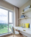 Rugged Triangle Shelf Bracket For Open Shelving Built Hella Solid With Matte Iron Wall Brackets in modern office setting.
