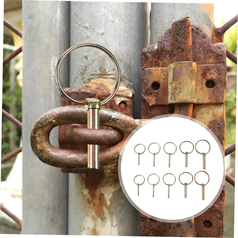 10 Piece Heavy Duty Lynch Pin Fastener Set For Trailers Trucks And Mowers, Spring Loaded Shaft Locking Pins on rusty gate latch