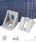 Legit 40x40 Aluminum Extrusion Hardware Kit Featuring 20 Corner Brackets 40 M8 T Slot Nuts 40 Hex Socket Cap Screws Wrench components including brackets and screws.