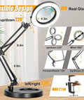 12X Real Glass Magnifying Glass With Light And Stand, 2-In-1 LED Desk Lamp Magnifier With Clamp, Five Color Modes