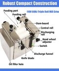 Heavy Duty 110V Triple Roll Mill Grinder With Zirconia Ceramic Rolls And Stainless Steel Tray showing controls and components.