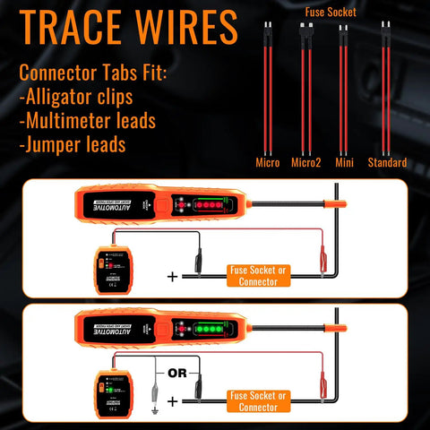 Go-To Automotive Wire Tracer And Electrical Tester Pro Kit For Quick Open And Short Finding, Circuit Breaker Tester, Fault Probe And Cable Tracker With Indicator Light DC 6 To 42V, fuse socket adapters